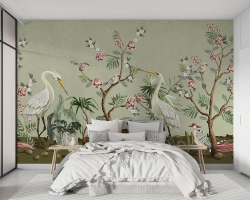 کاغذ دیواری شاخه شکوفه پرنده W10263900