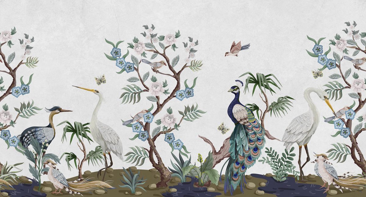 کاغذ دیواری گل و طاووس W10264100