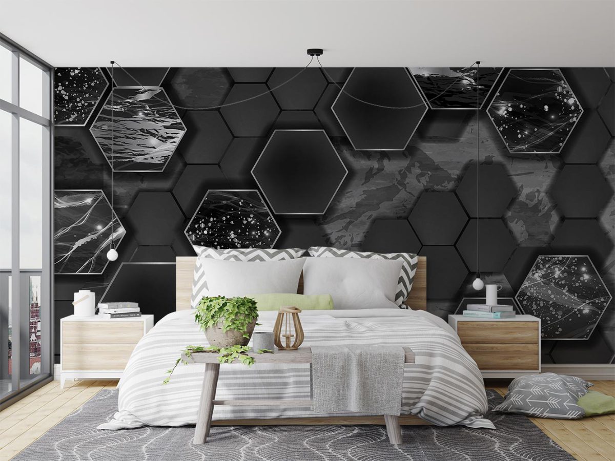کاغذ دیواری سه بعدی اتاق خواب طرح هندسی W10269800