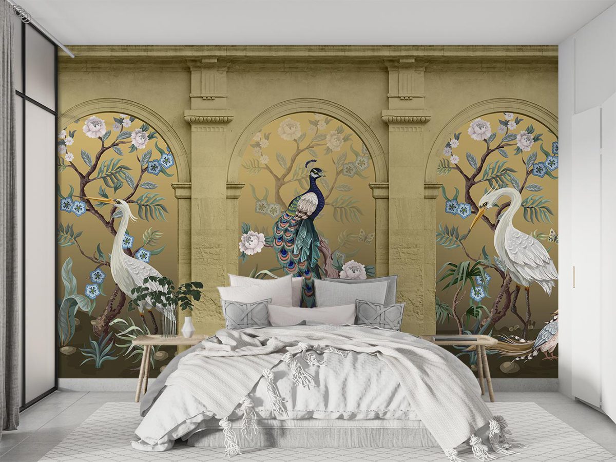 کاغذ دیواری لاکچری طلایی طاووس W10270900