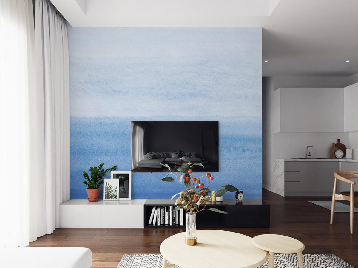 کاغذ دیواری پشت تلویزیون ساده طیف رنگی آبی W10281600