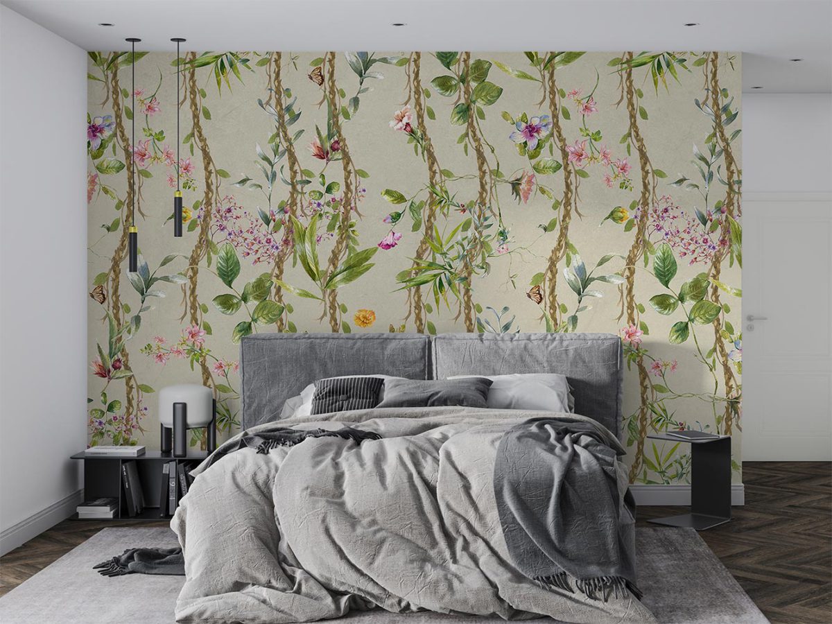 کاغذ دیواری اتاق خواب طرح گل و برگ W10284400