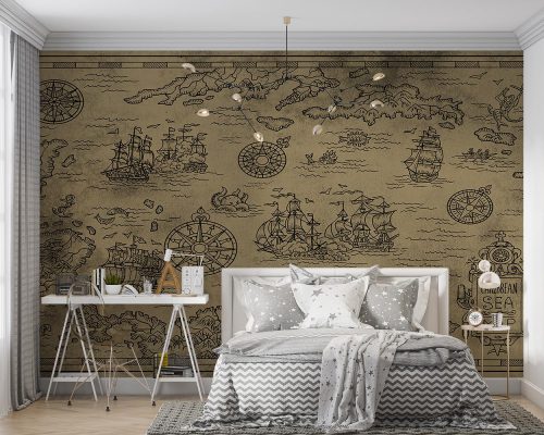 پوستر دیواری نقشه دریایی W10285700 مناسب برای اتاق خواب پسرانه