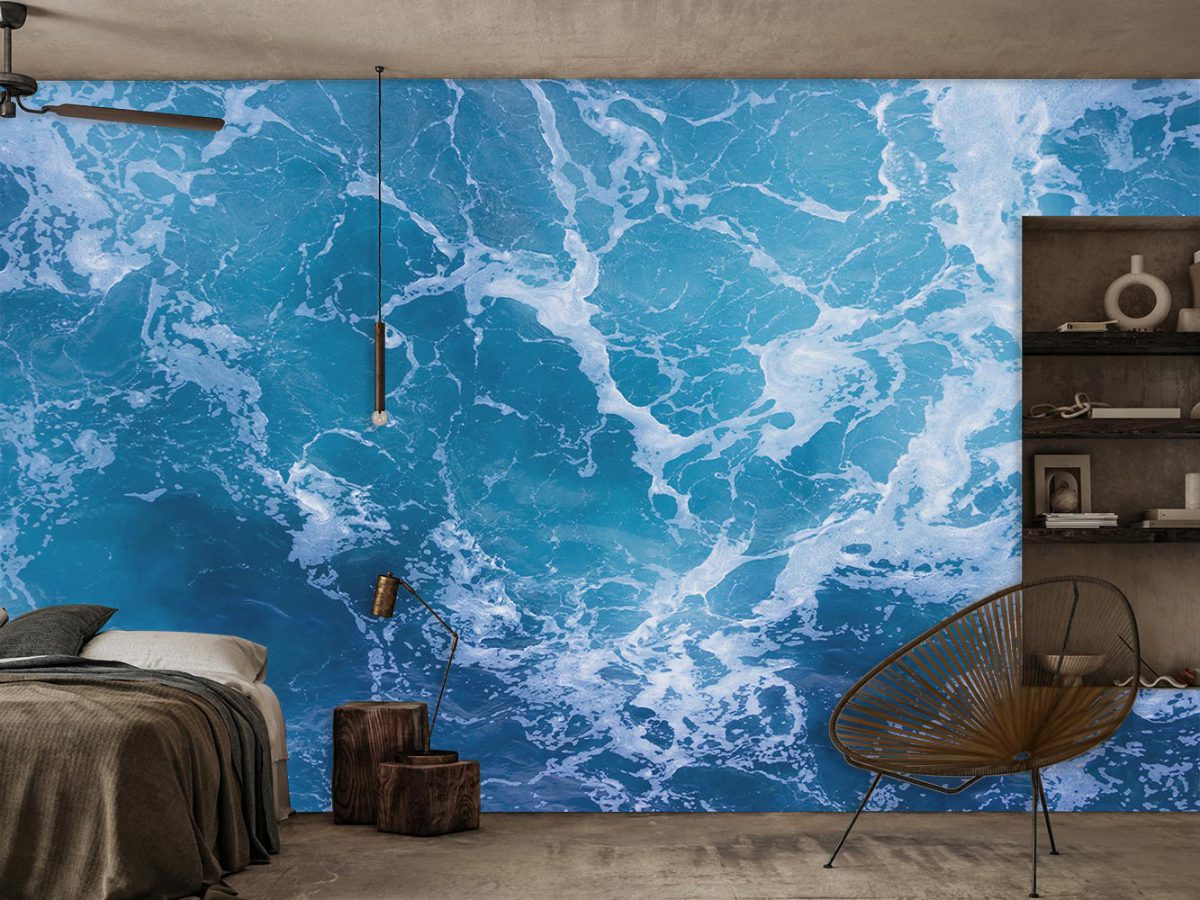 کاغذ دیواری اتاق خواب دریا و موج آبی W10286700