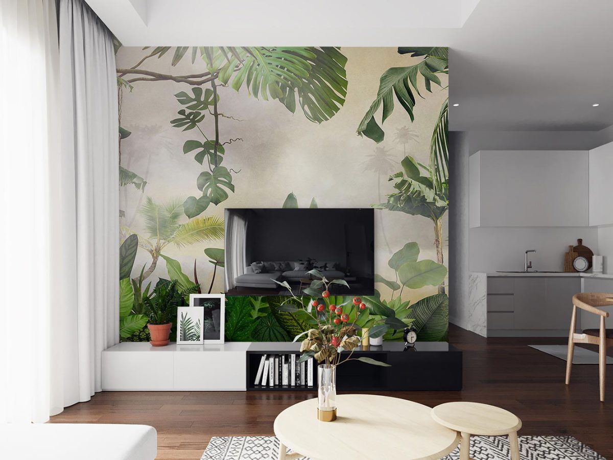 پوستر کاغذ دیواری برگ هاوایی استوایی W10288200 مناسب برای دیزاین دیوار پشت تلویزیون