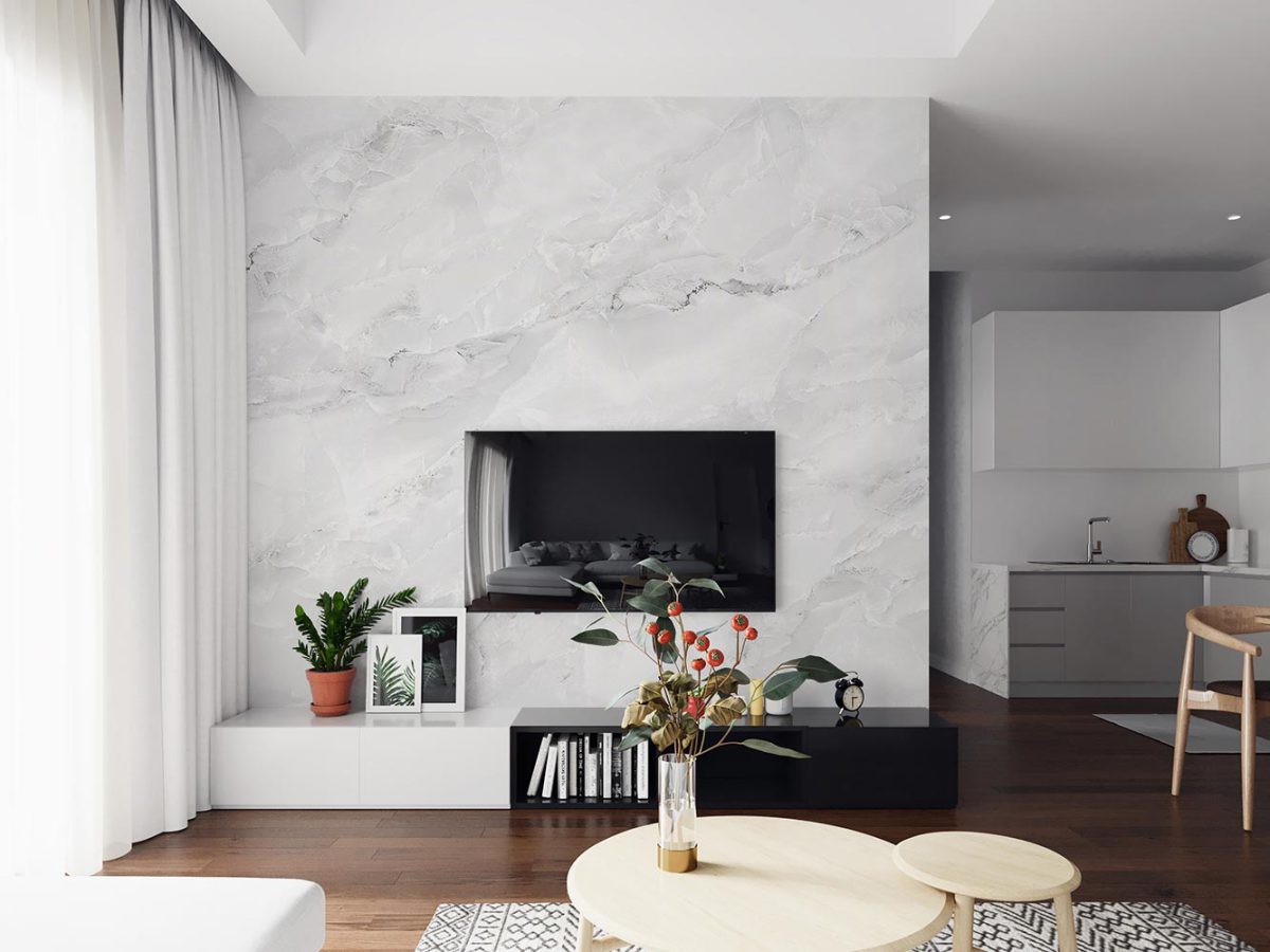 کاغذ دیواریپشت تلویزیون طرح مدل سنگ مرمر ساده سفید W10289700