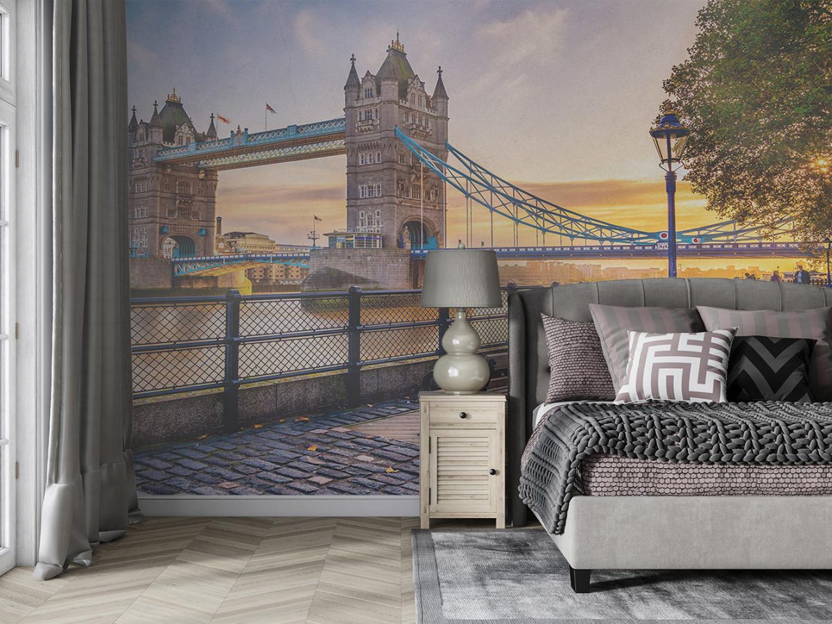 کاغذ دیواری اتاق خواب طرح شهر لندن و پل W10293900