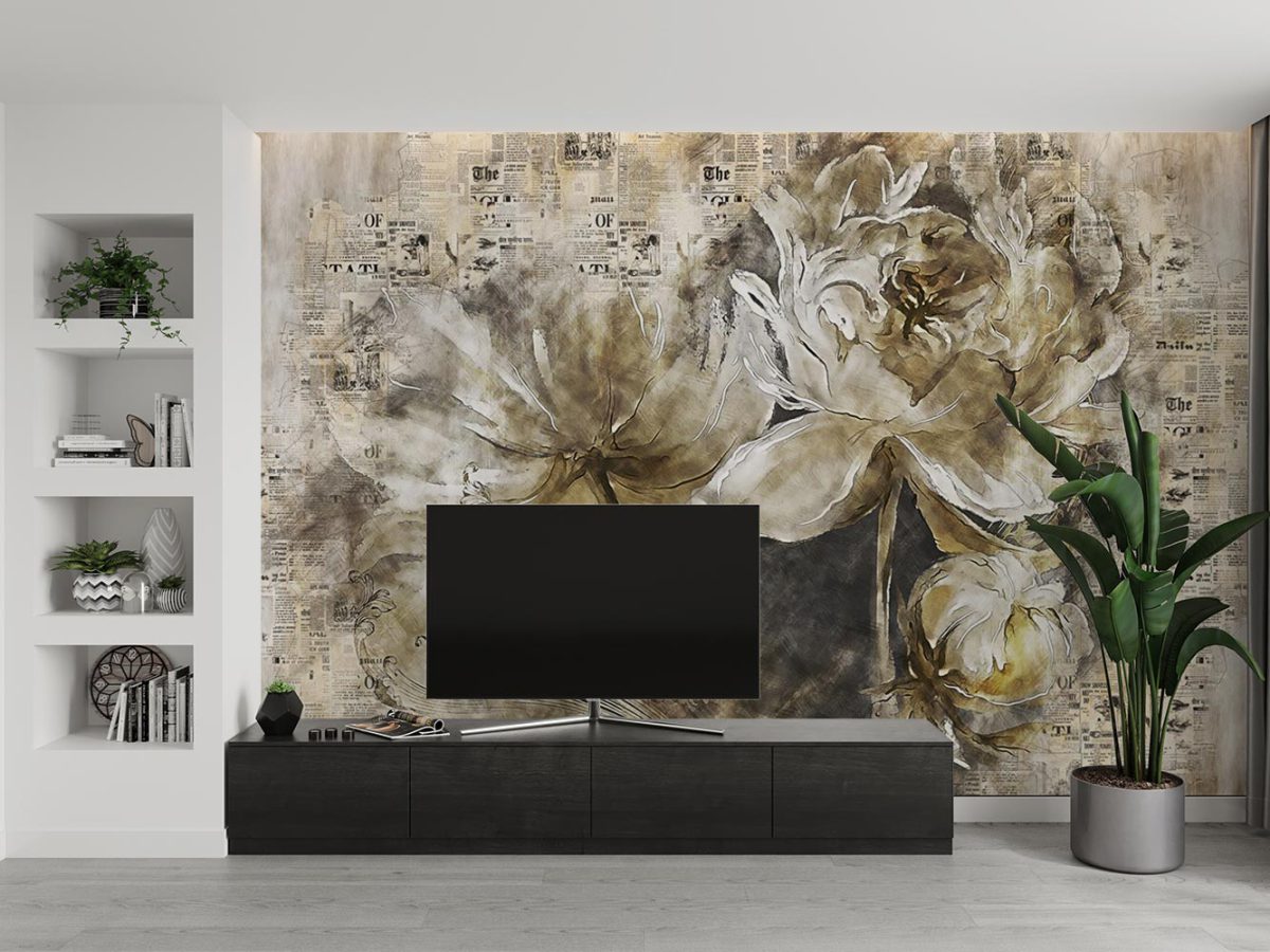 پوستر دیواری پشت تلویزیون طرح مدل گل درشت کلاسیک W13410600
