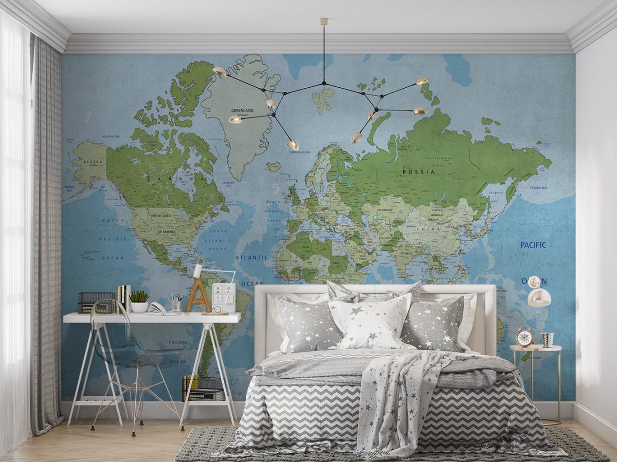 خرید و قیمت پوستر دیواری نقشه جهان W13417000 مخصوص اتاق نوجوان