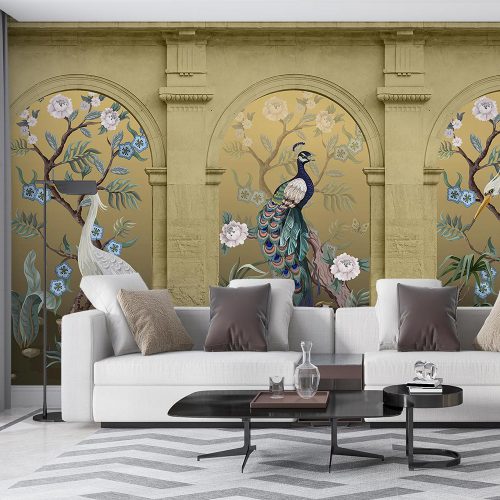 کاغذ دیواری لاکچری طلایی طاووس W10270900